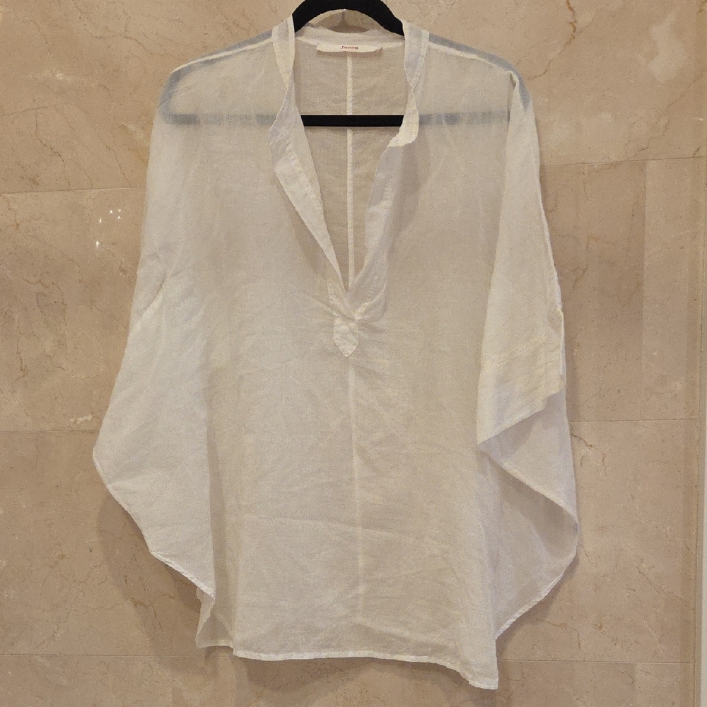 Women's JUCCA WHITE LINEN TOP BLOUSE ITALY SIZE 10 $219